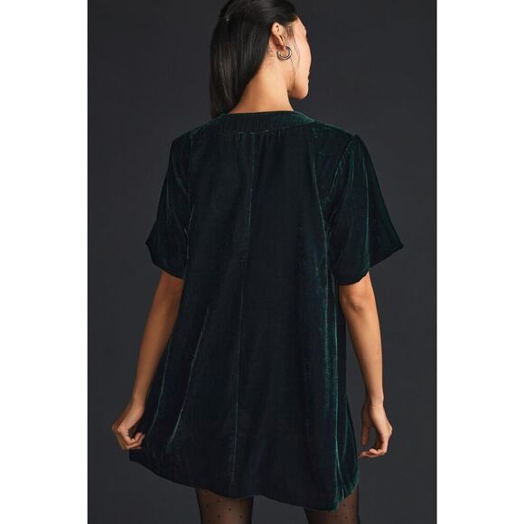 Anthropologie Green Sunday in Brooklyn V-Neck Velvet Mini Dress Size XL - Picture 4 of 16